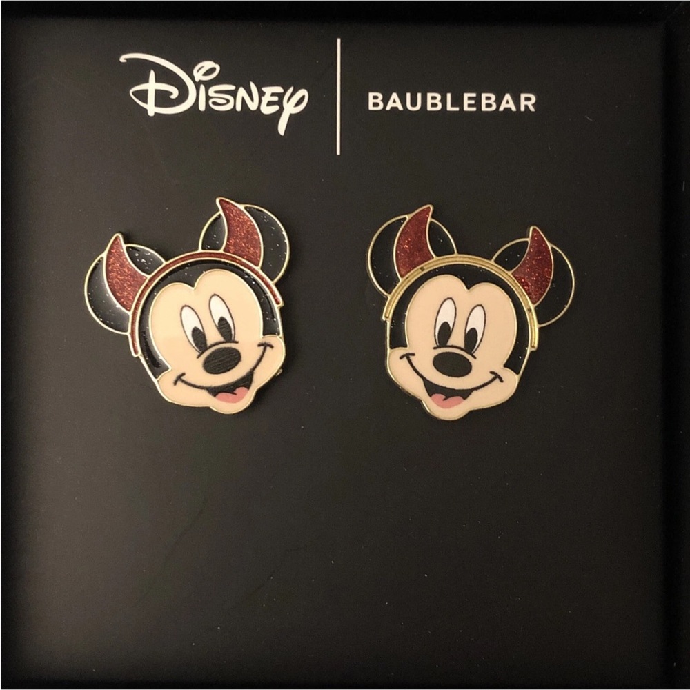BaubleBar x Disney Mickey Mouse Devil Stud Drop Earrings Glitter Horns NIB